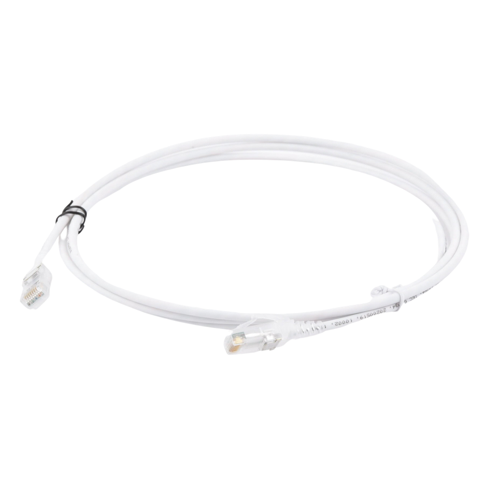 Patch Cord MC6 Modular Cat6 UTP, CM/LS0H, 2.13 Metros (7 Pies), Color Blanco, Diámetro Reducido (28AWG), Versión Bulk (Sin Empaque Individual)
