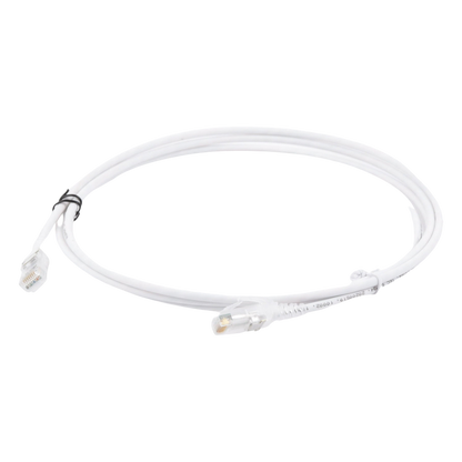 Patch Cord MC6 Modular Cat6 UTP, CM/LS0H, 2.13 Metros (7 Pies), Color Blanco, Diámetro Reducido (28AWG), Versión Bulk (Sin Empaque Individual)