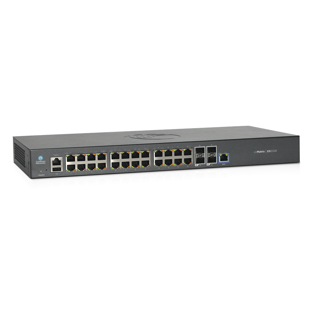 Switch cnMatrix EX2028-P capa 3 de 28 puertos (24 PoE Gigabit 802.3af/at, 4 SFP+) administración cnMaestro On-Premises (MX-EX2028PxB-U)