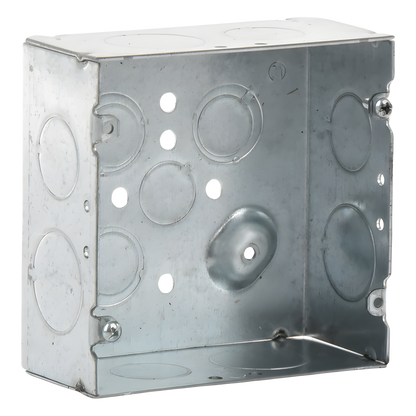 Caja Cuadrada 4 11/16" x 4 11/16"/ Profundidad 2- 1/8"/ 4 Entradas 1", 4 Entradas 3/4", 1 Entrada 1/2" y 3 TKO (1/2"-3/4").
