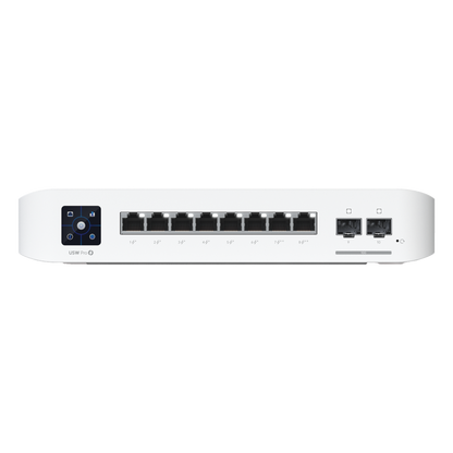 UniFi Switch USW-Pro-8-POE Capa 3, 8 puertos PoE 802.3at/bt + 2 puertos 1/10G SFP+, 120W, pantalla táctil informativa