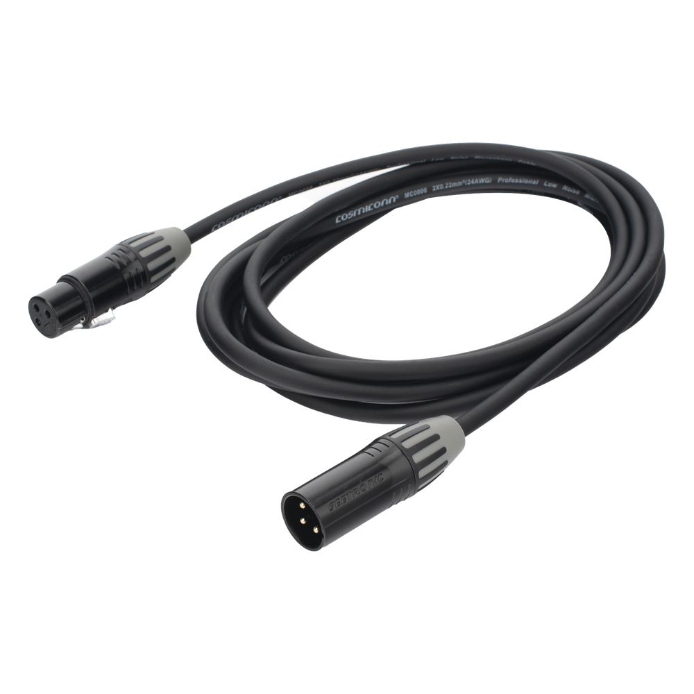 Cable XLR | 3 polos | Conector Hembra-Macho | Serie M | Carcasa Negra | Contactos Dorados | Ideal para Microfonía | Longitud 3m
