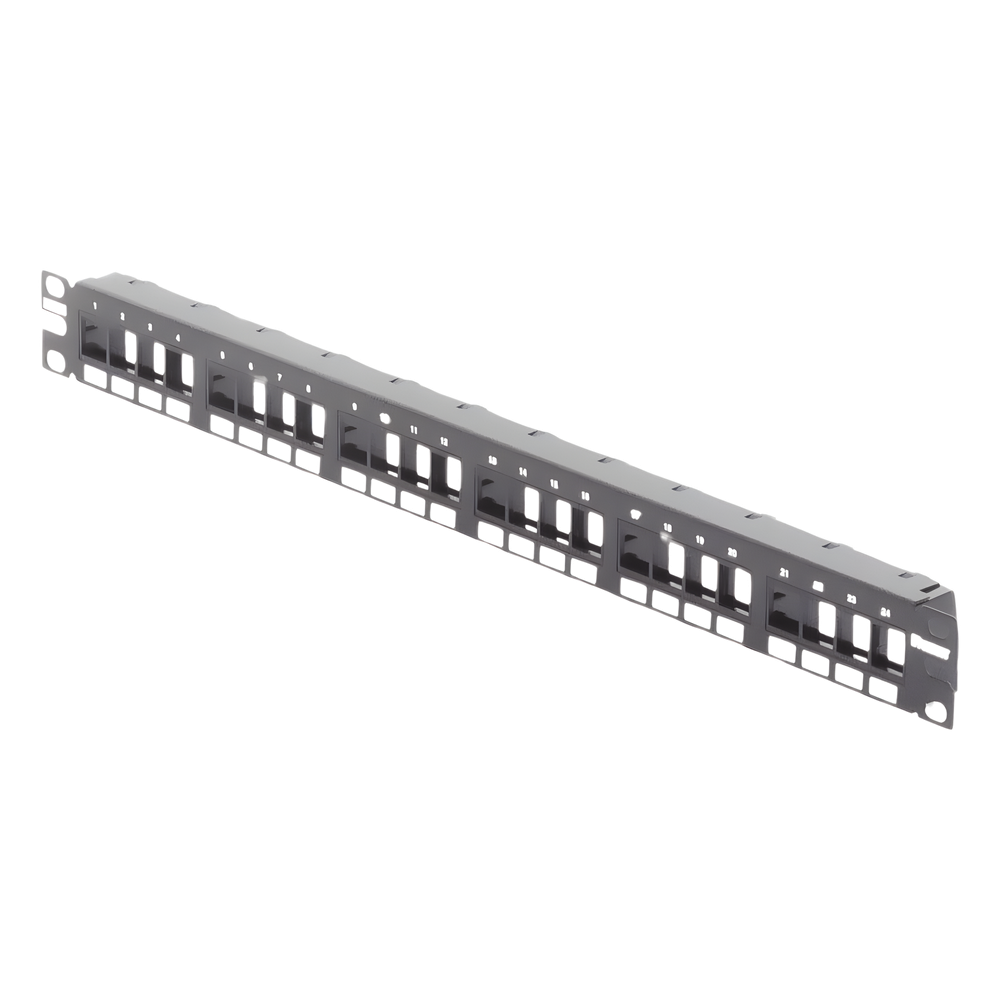 Panel de Parcheo Modular Keystone (Sin Conectores), Numerado y Espacio para Etiquetas, de 24 Puertos, 1UR