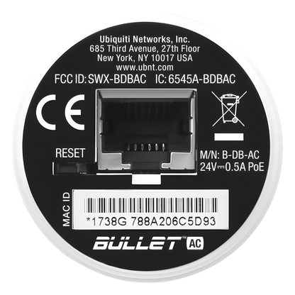 Radio Doble Banda Bullet airMAX AC hasta 160 Mbps en 2.4 GHz (2412-2472 MHz) o 300 Mbps en 5 GHz (5150-5875 MHz)