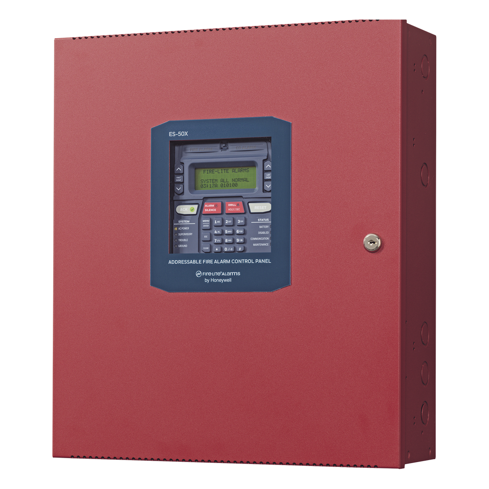 Panel de detección de incendio direccionable inteligente con comunicador dual POTS/IP preinstalado, 50 dispositivos en un lazo SLC, 2 NAC Clase A/B