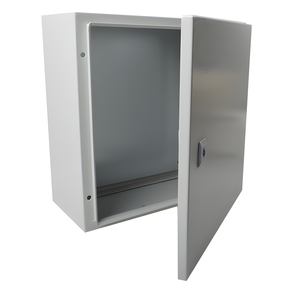 Gabinete de Acero IP66 Uso en Intemperie (250 x 300 x 150 mm) con Placa Trasera Interior Metálica y Compuerta Inferior Atornillable (Incluye Chapa y