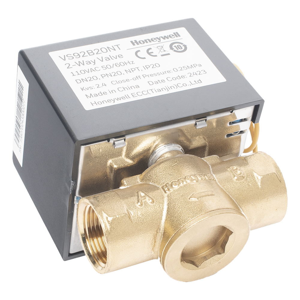 Válvula de control eléctrica de 2 vías para fancoil, retorno por resorte, normalmente cerrada, 110 V CA, DN20 (3/4"), conexión NPT