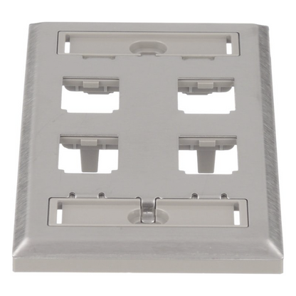 Placa de Pared Vertical, de Acero Inoxidable, Salida Para 4 Puertos Mini-Com, Con Espacios Para Etiquetas