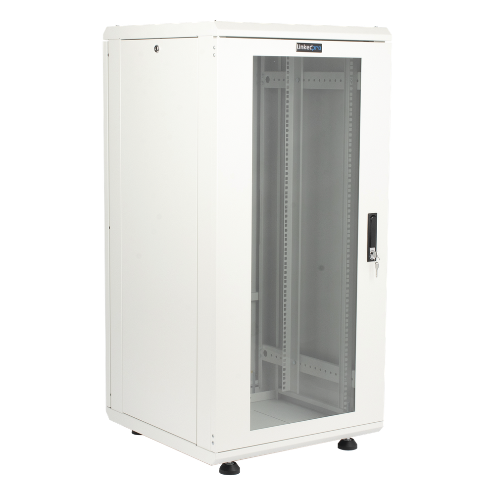 Gabinete Rack 24 Unidades / 19 Pulgadas / Puerta de Cristal / Piso / Acero Calibres 16-18-20 / 750 Kg Carga / 600x605x1190 mm (23.6x23.8x46.9 in)