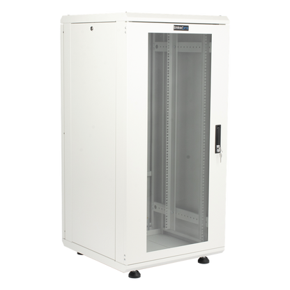 Gabinete Rack 24 Unidades / 19 Pulgadas / Puerta de Cristal / Piso / Acero Calibres 16-18-20 / 750 Kg Carga / 600x605x1190 mm (23.6x23.8x46.9 in)