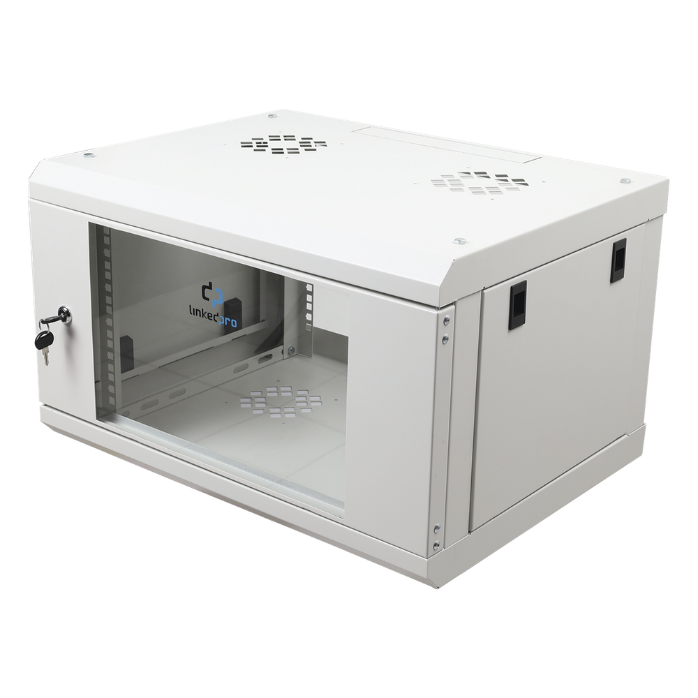 Gabinete de Pared de 6U con Puerta de Cristal Templado, 455 mm de Profundidad Total, Rack de 19'', Acero Reforzado Color Blanco