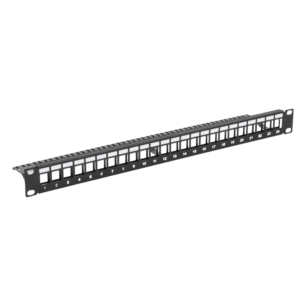 Patch Panel Modular sin Blindaje de 24 Puertos, 1U, con Barra para Organizar Cable