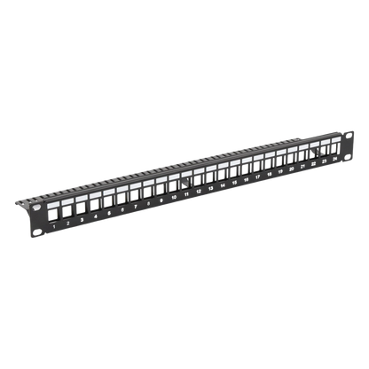 Patch Panel Modular sin Blindaje de 24 Puertos, 1U, con Barra para Organizar Cable