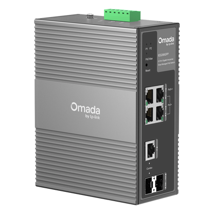 Switch Industrial Easy Managed / 6 Puertos Gigabit (4 PoE) / 120W PoE Budget / IP40 / -40°C a 75°C / 6kV Protección Rayos / Cloud Management Omada
