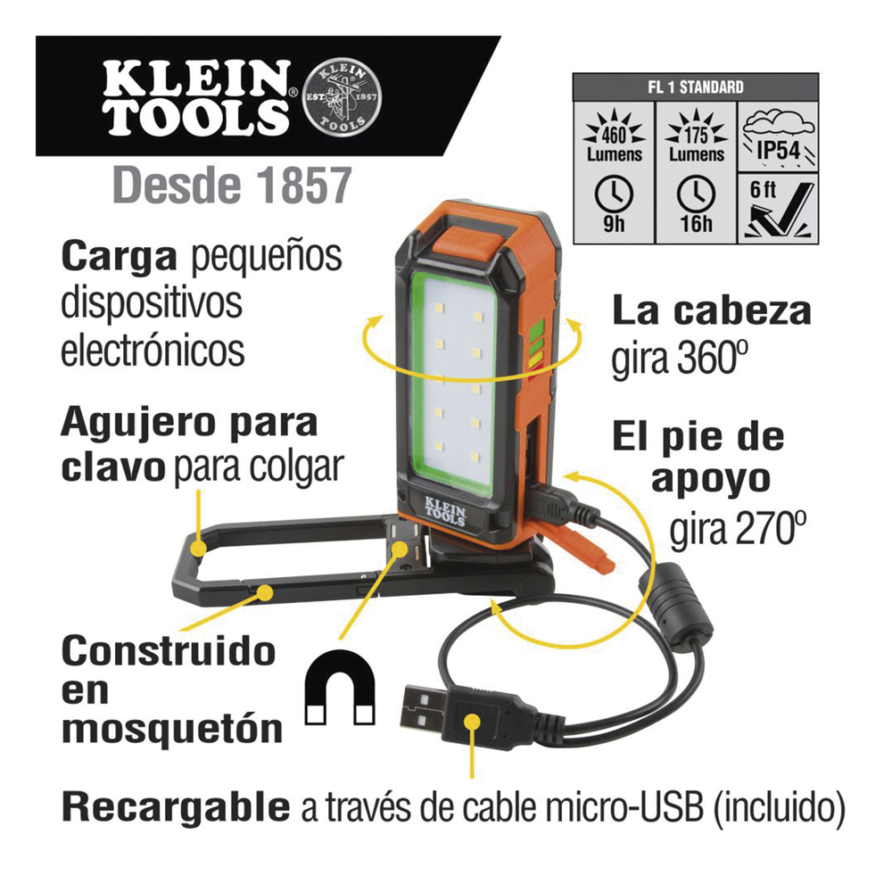 Lámpara de LED para Trabajo Personal, Recargable y Magnética (53 x 130 x 42 mm). 2 Potencias a elegir. Puede Cargar Smartphone