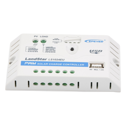 Controlador Solar PWM / 10A / 12/24V / Puerto USB / Indicadores LED / Tierra Positivo Común