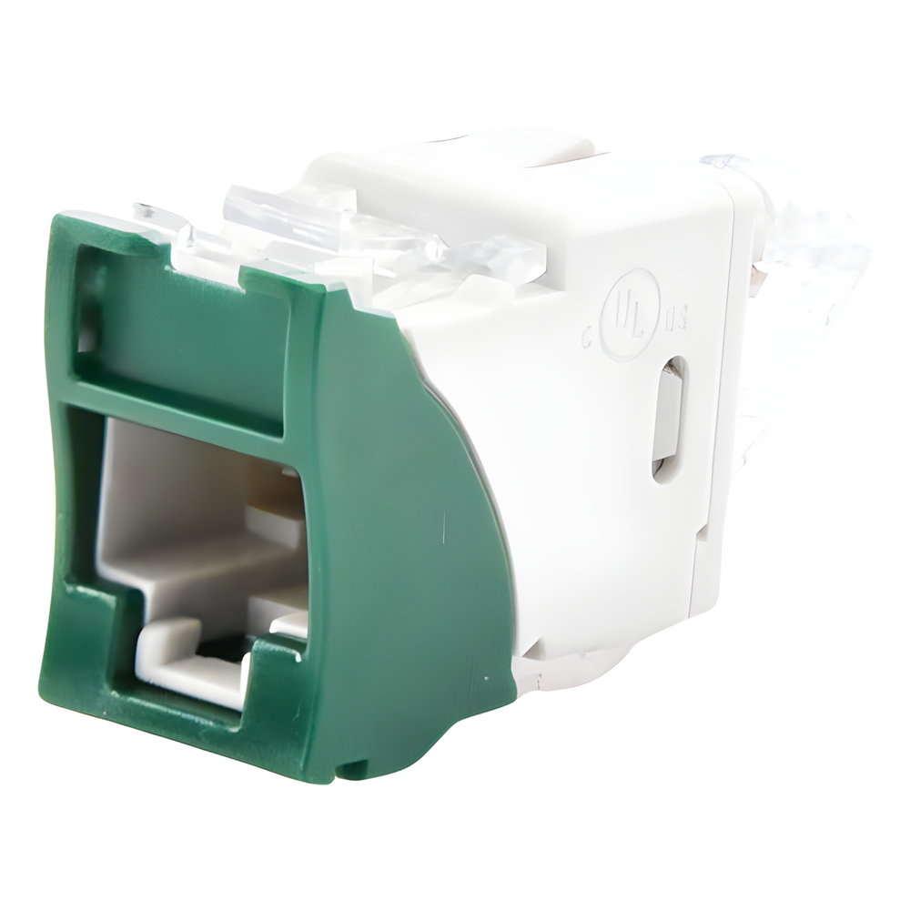 Jack Ultramax Cat6, UTP, Montaje Híbrido en Placa de Pared (Plano y Angulado), Color Verde, Punch Down