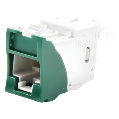 Jack Ultramax Cat6, UTP, Montaje Híbrido en Placa de Pared (Plano y Angulado), Color Verde, Punch Down
