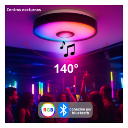 Luminario LED RGB de 30W / 2400 Lúmenes / Bocina con Bluetooth Integrada / Voltaje 85-265V / Temperatura Cálida, Neutra y Fría / App iLink