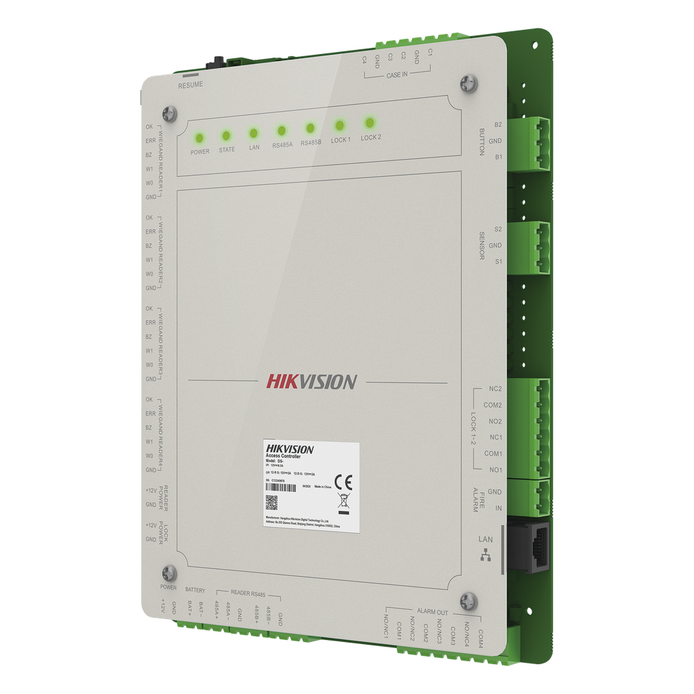 Controlador de Acceso 2 Puertas Administrable en la Nube con Hik-Connect Teams / Interfaz Web / 4 Lectores de Huella o Tarjeta / 100,000 Tarjetas