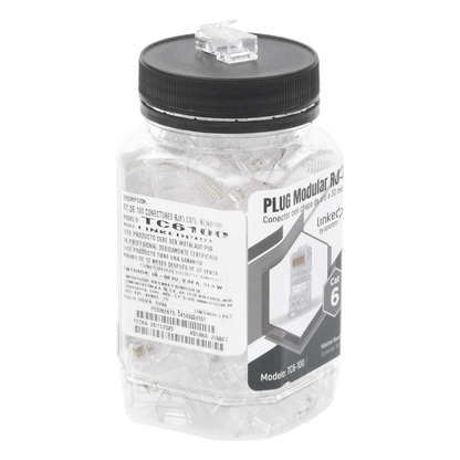 Bote con 100 Piezas de Plug Modular RJ45 Cat6 sin Blindaje, Chapado de Oro a 30 Micras para Durabilidad Extrema