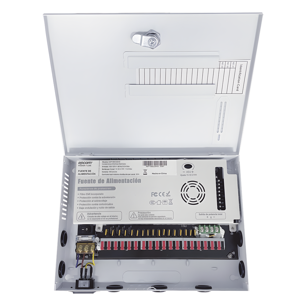 Fuente | 11-15 V | 18 canales | 20 A | Compatible con cámaras 4k | Alta tecnología en seguridad | Doble ventilador | Hasta 1.8 Amperes por Salida |