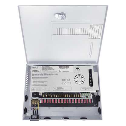 Fuente | 11-15 V | 18 canales | 20 A | Compatible con cámaras 4k | Alta tecnología en seguridad | Doble ventilador | Hasta 1.8 Amperes por Salida |