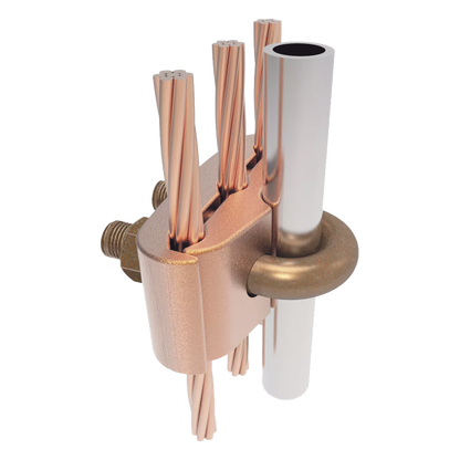 Conector Mecánico para 3 Cables para Calibre 2/0 AWG - 250 KCMIL a Tubería de 3/8" o Varilla 5/8" - 3/4".