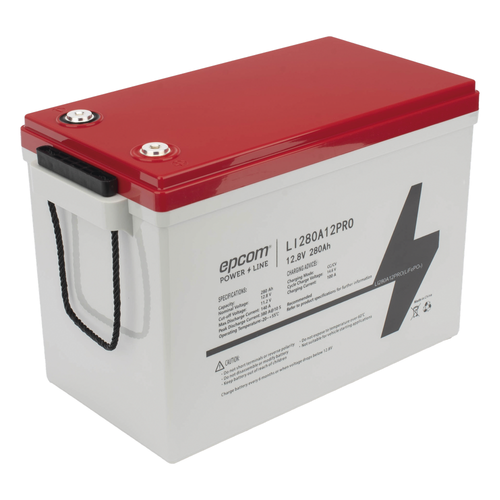 Batería de Litio LiFePO4 Ciclo Profundo / 12.8 Vcc / 280 Ah / 3.58 kWh / 6000 Ciclos / Descarga 140 A / Carga 100 A / BMS con Corte a 11.2 Vcc