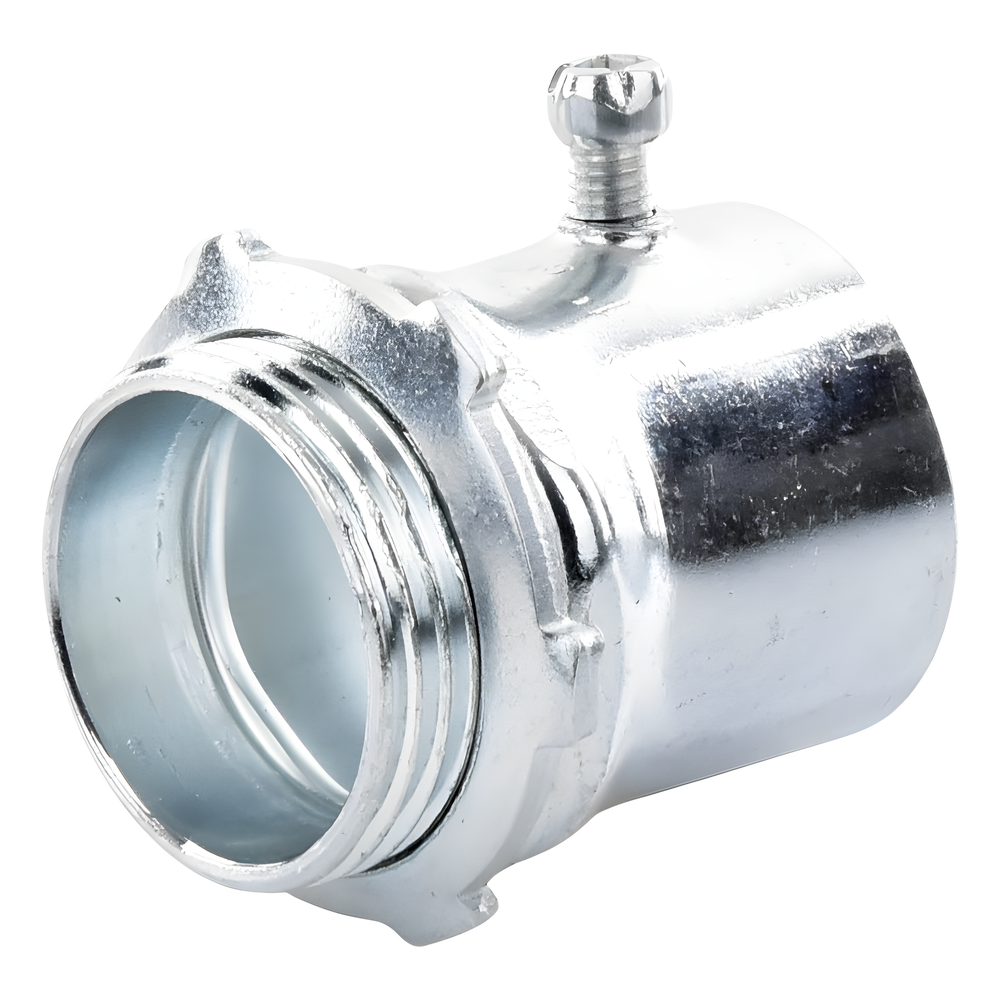 Conector 1 1/2" (38mm) pared delgada con tornillo galvanizado etiqueta verde