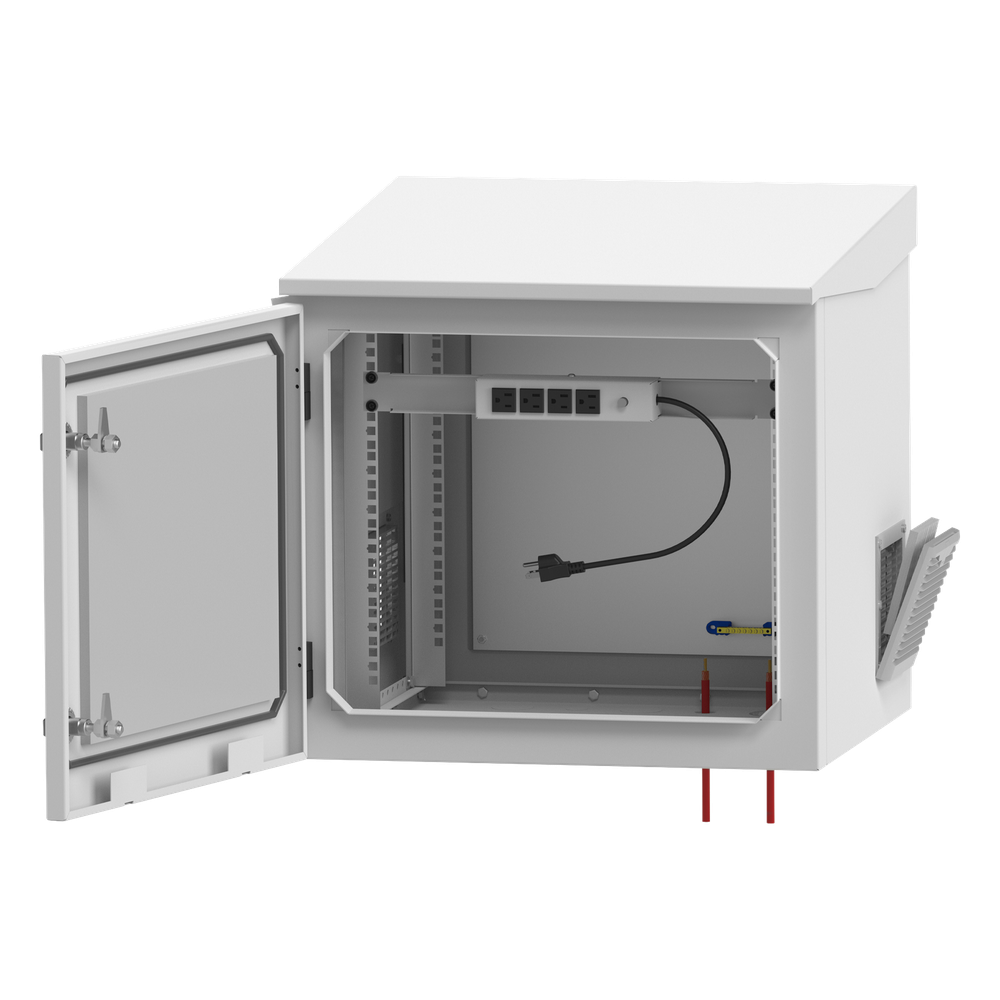Gabinete de Exterior con Rack de 19" de 9UR con Ventiladores y Termostato, Se envía el Gabinete armado, (Montaje a poste o torre se vende por