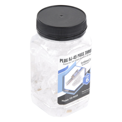 Bote con 50 Plugs Pass Through RJ45 Cat6 sin Blindaje, con Alivio de Tensión Incluido, Chapado de Oro a 30 Micras para Durabilidad Extrema