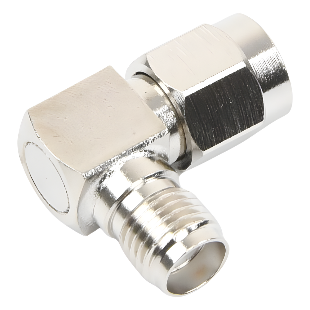 Adaptador en Ángulo Recto, de Conector SMA Macho a SMA Hembra Níquel/ Oro/ Teflón