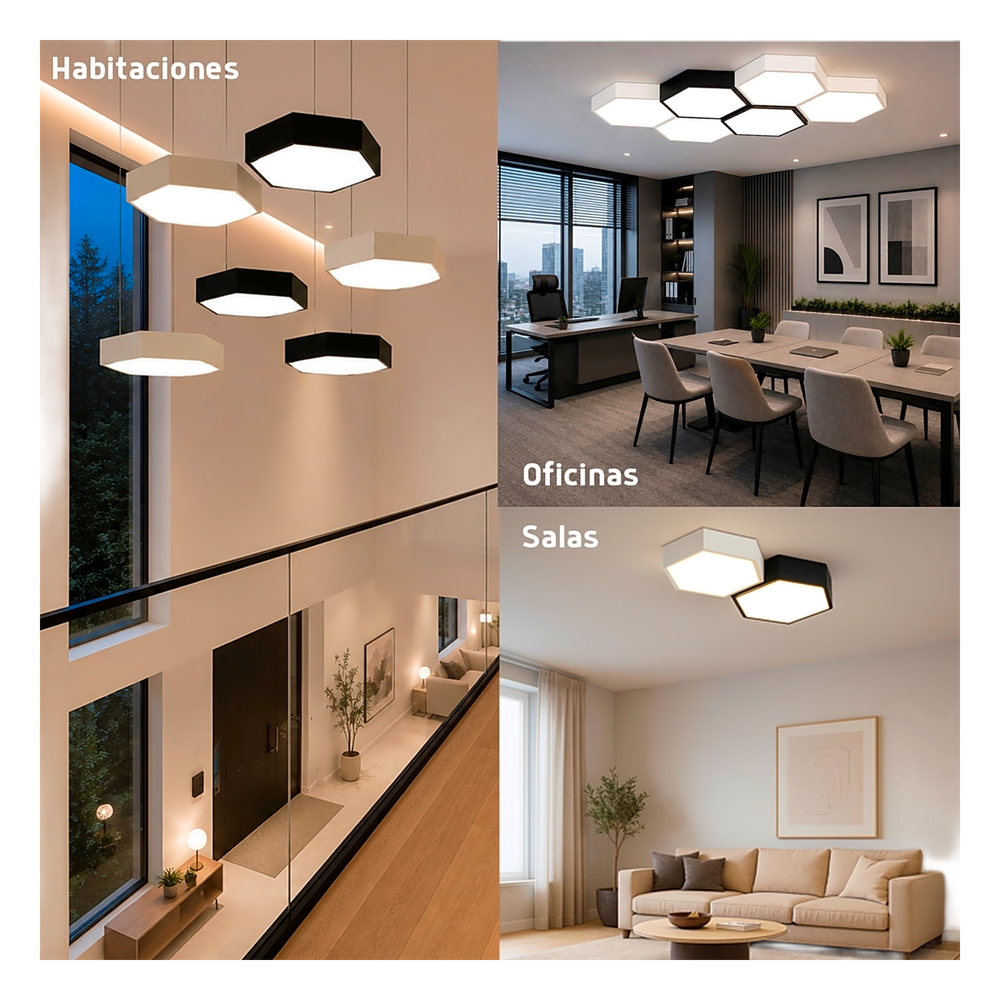 Lampara LED Poligonal de 18 W / 1 800 lm / 127-265V~50/60Hz / Acabado Blanco Mate / Angulo de Luz 140° / Dimensiones 230 x 100 mm (Largo y Alto)