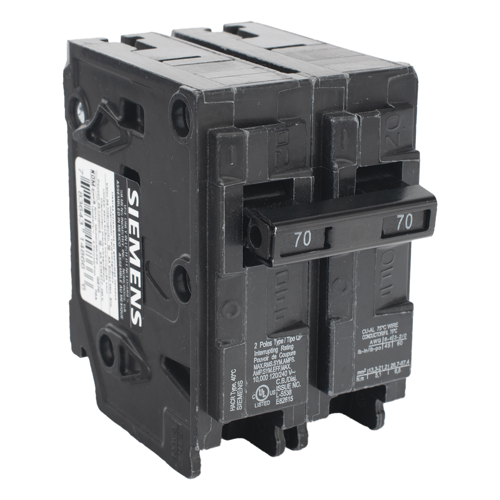 Interruptor automático enchufable tipo QP 2 polos, 70 amp