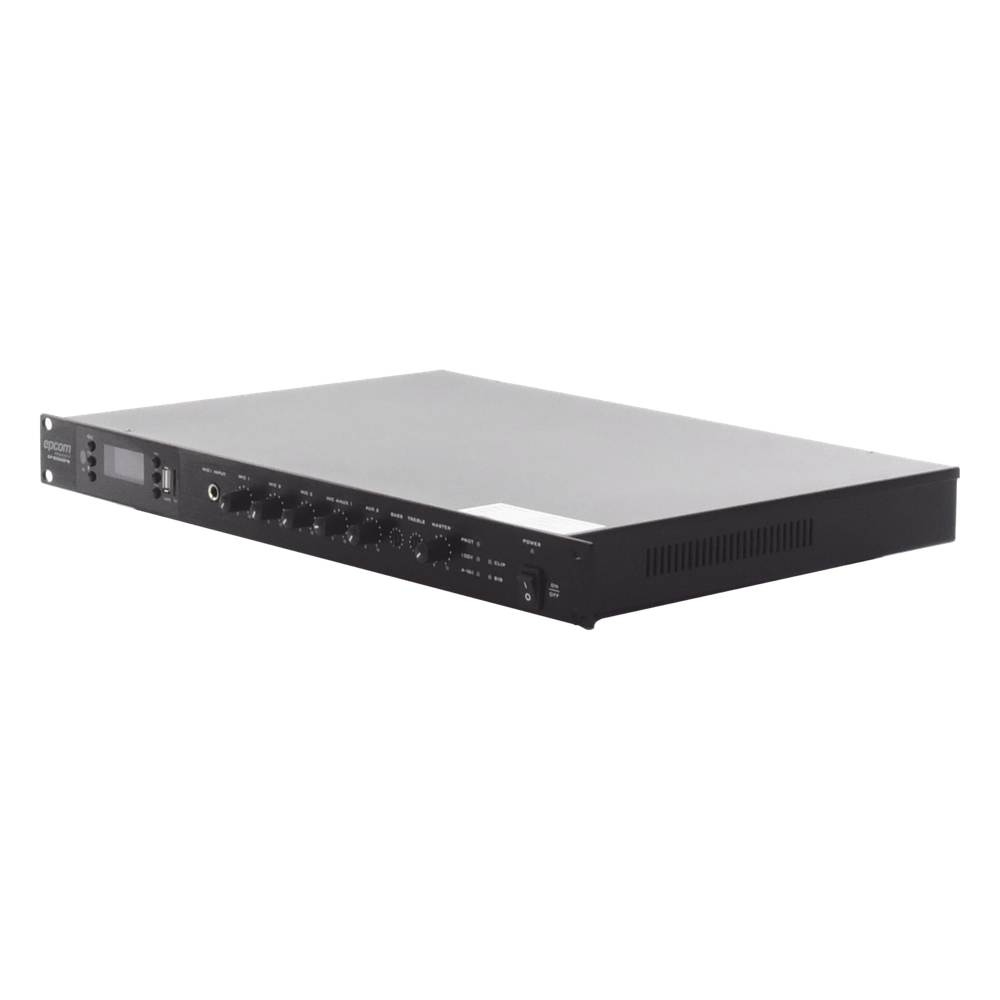 Amplificador de Audio | 1 canal | 350 W | Sistema 100V y Baja Impedancia | 4 Entradas de Micrófono Balanceadas | Bluetooth | USB | SD | FM | Montaje