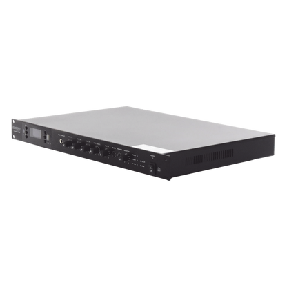 Amplificador de Audio | 1 canal | 350 W | Sistema 100V y Baja Impedancia | 4 Entradas de Micrófono Balanceadas | Bluetooth | USB | SD | FM | Montaje