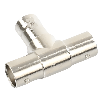 Adaptador en T para 75 Ohm de triple conectores BNC Hembras, Níquel/ Oro/ Teflón.