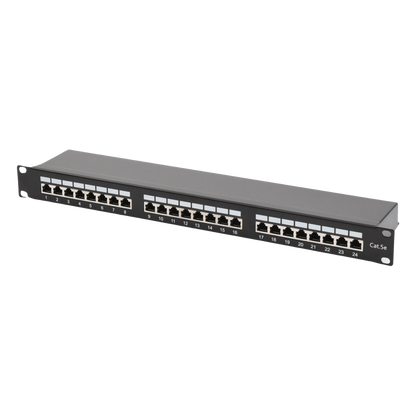 Panel de Parcheo de Impacto Blindado (STP) de 24 Puertos Cat5e, 19 Pulgadas
