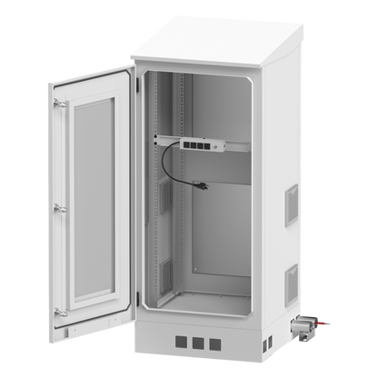 Gabinete de Piso para Exterior con Ventiladores y Termostato con Rack de 19" de 16 U + Espacio para Baterías, Se envía el Gabinete Armado.
