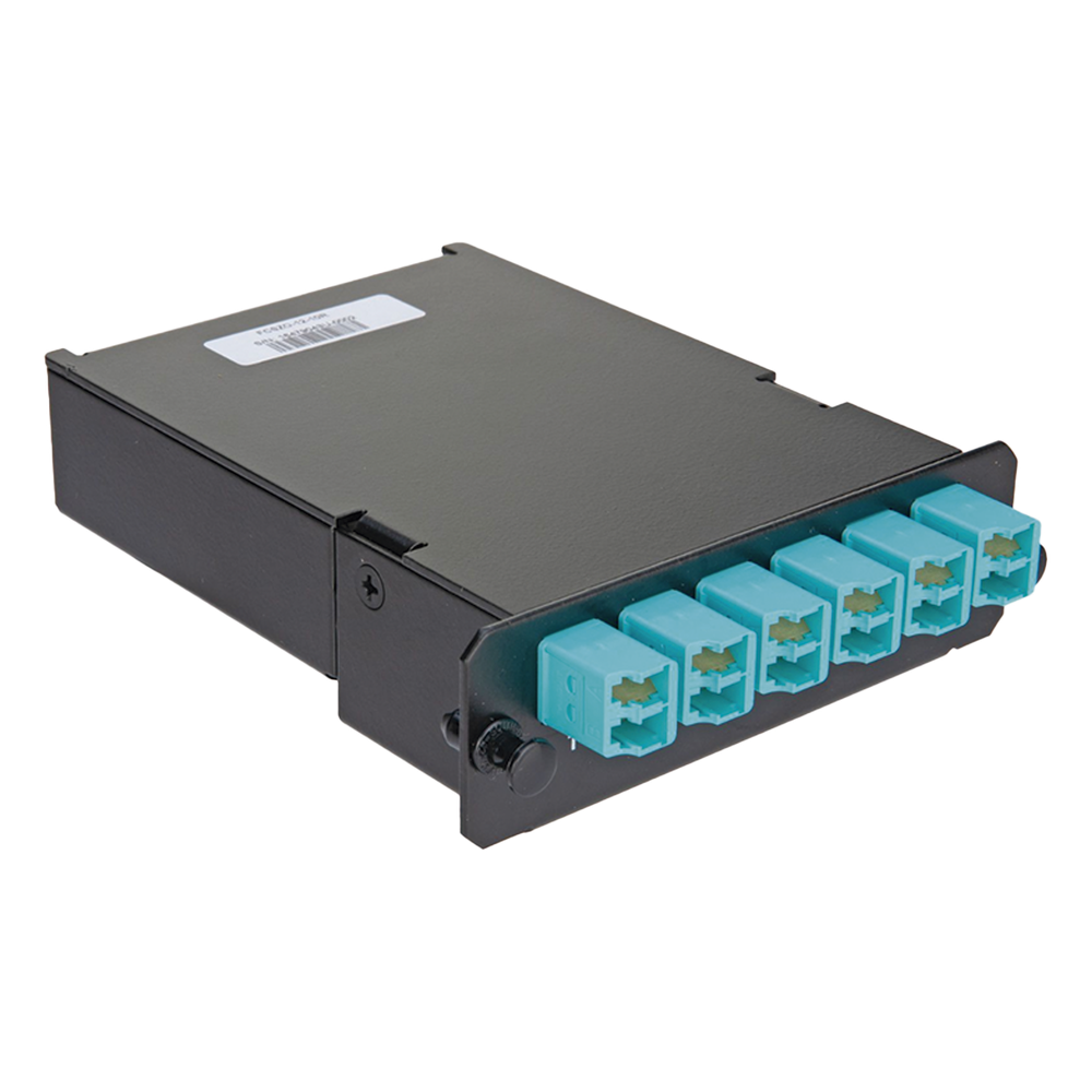 Placa Acopladora de Fibra Óptica FAP, Con 12 Pigtails y 6 Conectores LC Duplex (12 Fibras), Para Fibra Multimodo OM3/OM4, Color Aqua
