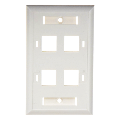 Placa de Pared de 4 Puertos, Keystone, con Espacio para Etiqueta, Color Blanco