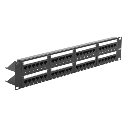 Panel de Parcheo de Impacto (110) UTP de 48 Puertos Cat6, 19 Pulgadas (48.26 cm), 2U, con Barra para Organizar Cable