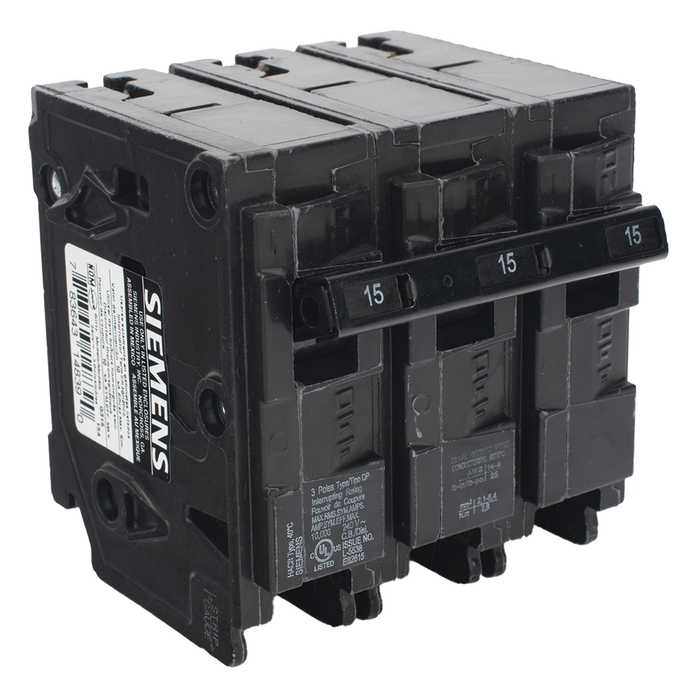 Interruptor automático enchufable tipo QP 3 polos, 15 amp