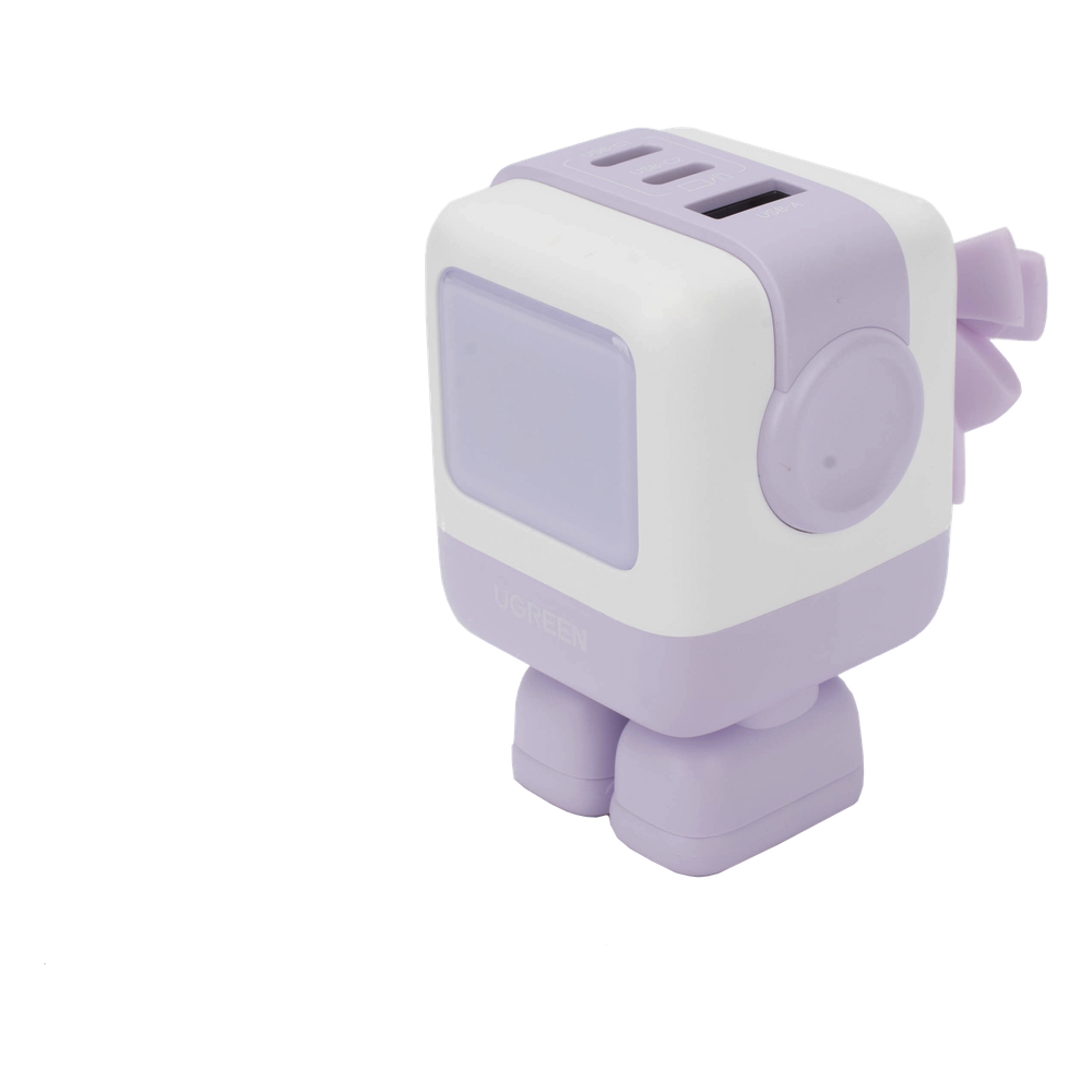 Cargador RobotGaN de 65W Serie UNO | 3 Puertos de Carga Rápida | 2 USB-C | 1 USB-A | PD 3.0 | QC 4.0 | Carga Inteligente | Tecnología GaN II | Zapato