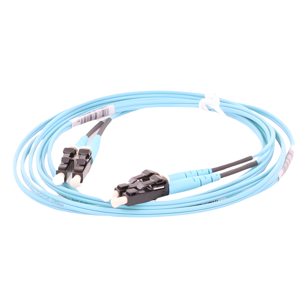 Jumper de Fibra Optica Multimodo 50/125 OM3, LC-LC Duplex, OFNR (Riser), Color Aqua, 2 Metros (6.56 Pies)