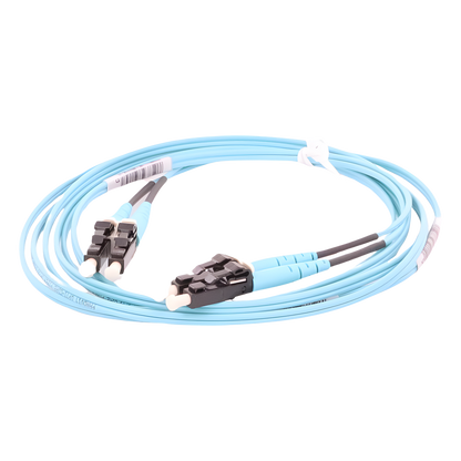 Jumper de Fibra Optica Multimodo 50/125 OM3, LC-LC Duplex, OFNR (Riser), Color Aqua, 2 Metros (6.56 Pies)