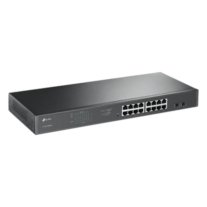Switch JetStream de 16 puertos 10/100/1000Mbps y PoE af/at, 2 puertos SFP hasta 192W.