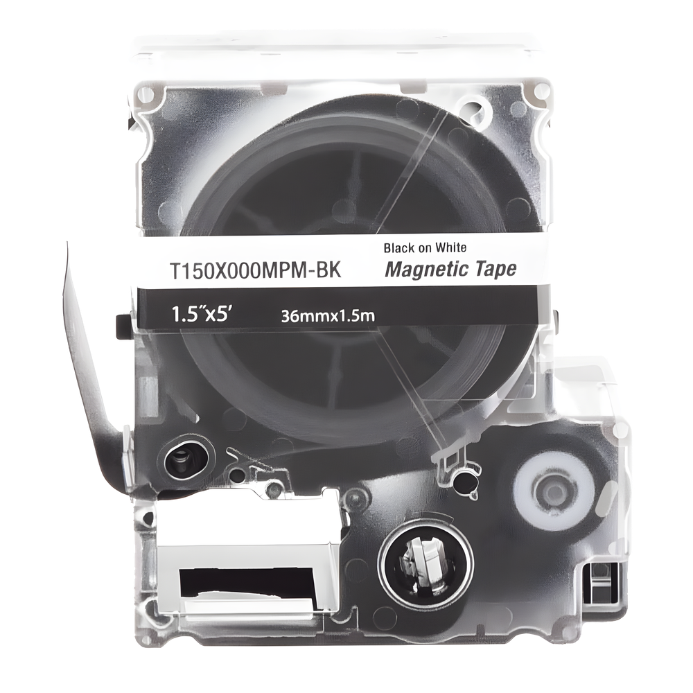 Casete de Etiquetas Magnéticas de Cinta Continua, Color Blanco Sobre Negro, Uso Interior, 36 mm (1.42 pulgadas) de Ancho x 1.5 Metros (4.92 pies) de