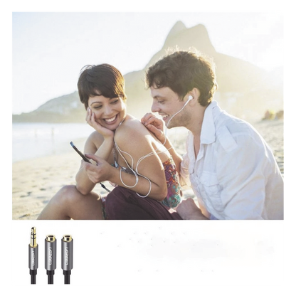 Cable Adaptador/Divisor de Audio de 3.5mm Macho a 2 Terminales de 3.5mm Hembra / 25 cm de Longitud / Cable TPE / Color Negro